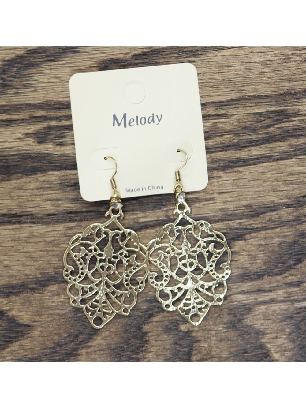 NWT Melody Womens Fashion Dangly Filigree Lace Metal Earrings Gold Yellow 2.75"